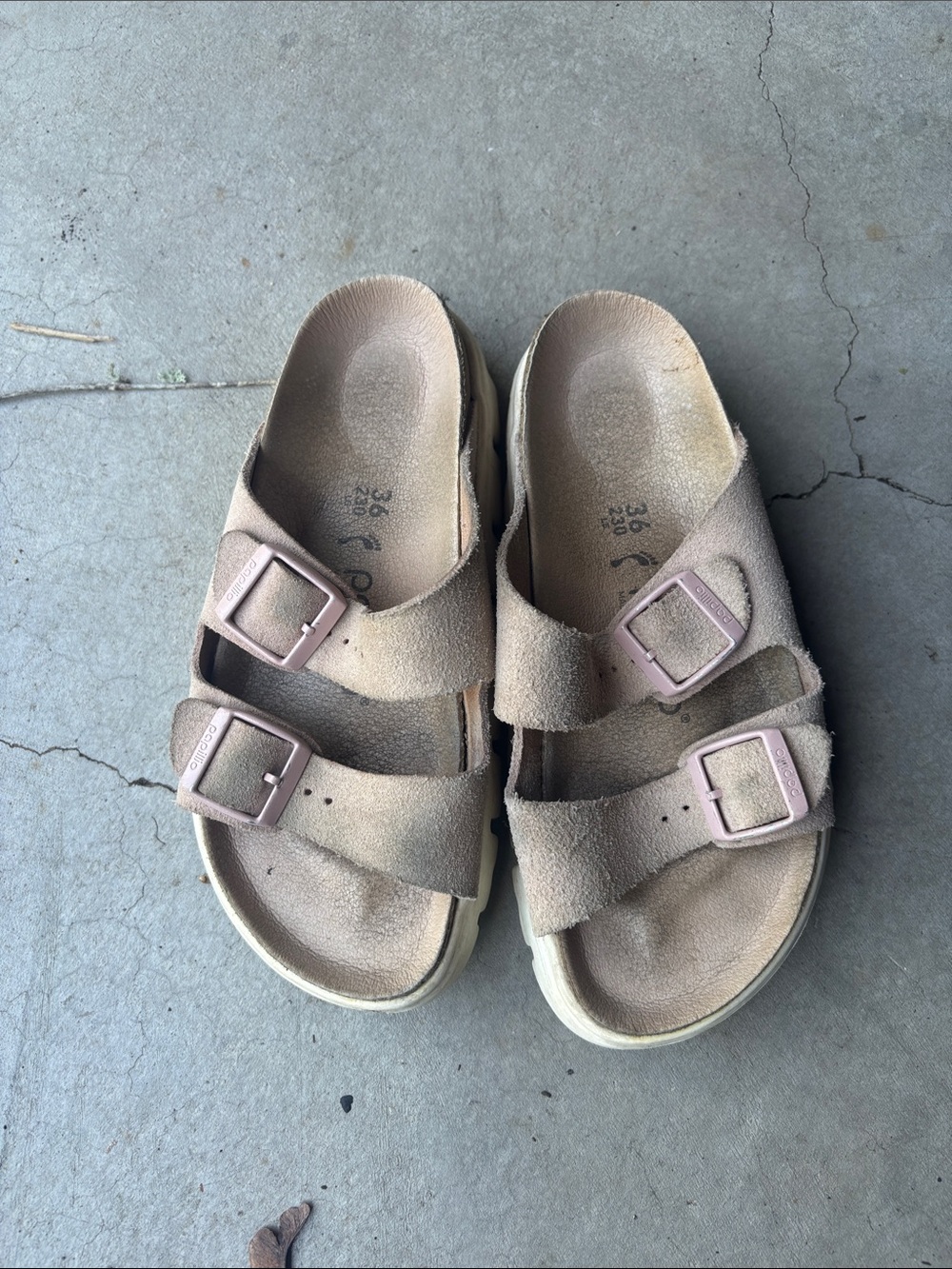 Papillio Double-Strap Suede Sandals in Pale Pink- off brand Birkenstocks
